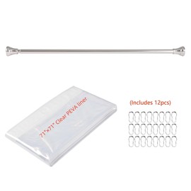 Utopia Alley Shower Curtain Rod | Adjustable Tension Mounted Rod, Rustproof Aluminum Rod with Rubber End Cap, Includes Shower Liner & Hooks, Stylish Bathroom Decor, Chrome Finish (1.77"L x 72"W)