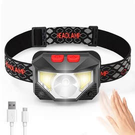 Rechargeable Headlamp Flashlight,800 lumen super bright LED headlight with red and white light and motion sensors,IPX4 Waterproof,6 modes of working lights for indoor and outdoor,emergency situations