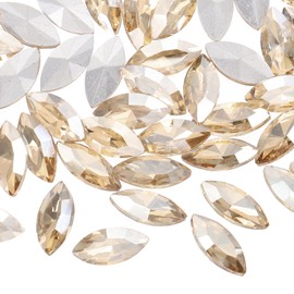 sourcing map 50Pcs Horse Eye Shape Rhinestones, 7 x 15 mm Point Back Rhinestone Beads for Jewelry Making Crafts Costume Crystal Embellishments, Champagne