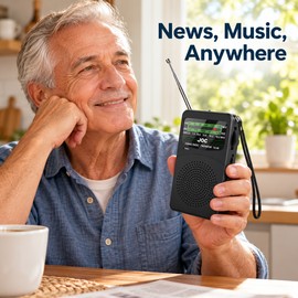 Portable AM/FM/SW Pocket Radio with LED Flashlight, 3.5mm Headphone Jack and 2-AA Battery Power