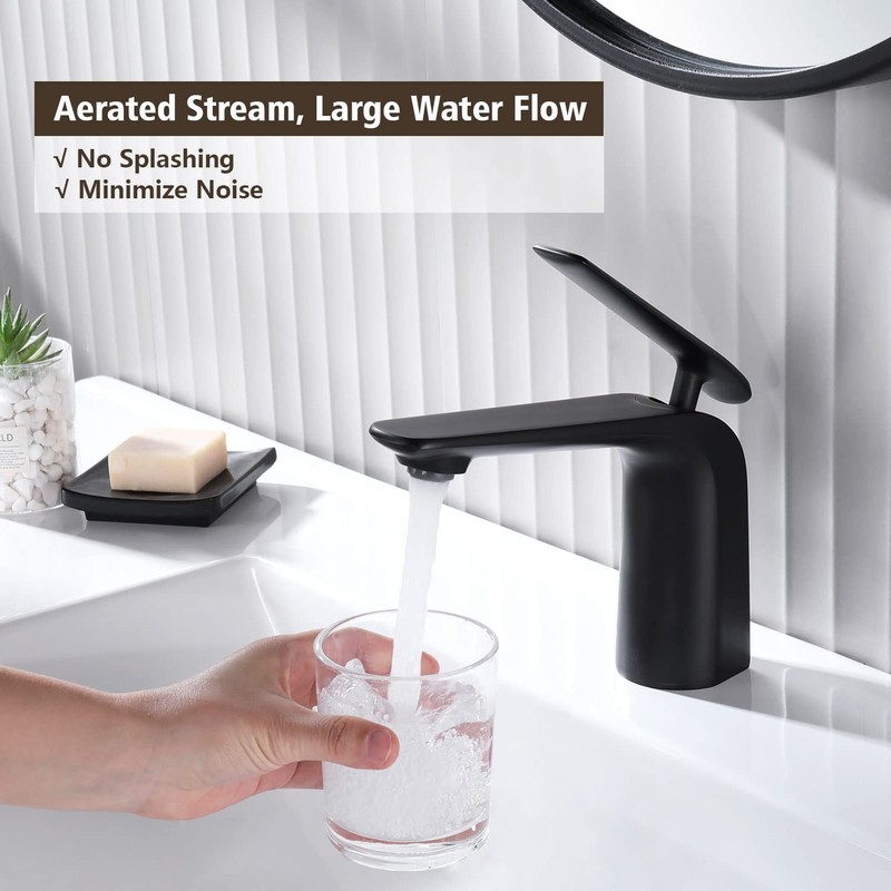 TOCALOCA Black Bathroom Sink Faucet, Matte Black, Modern Design, Single