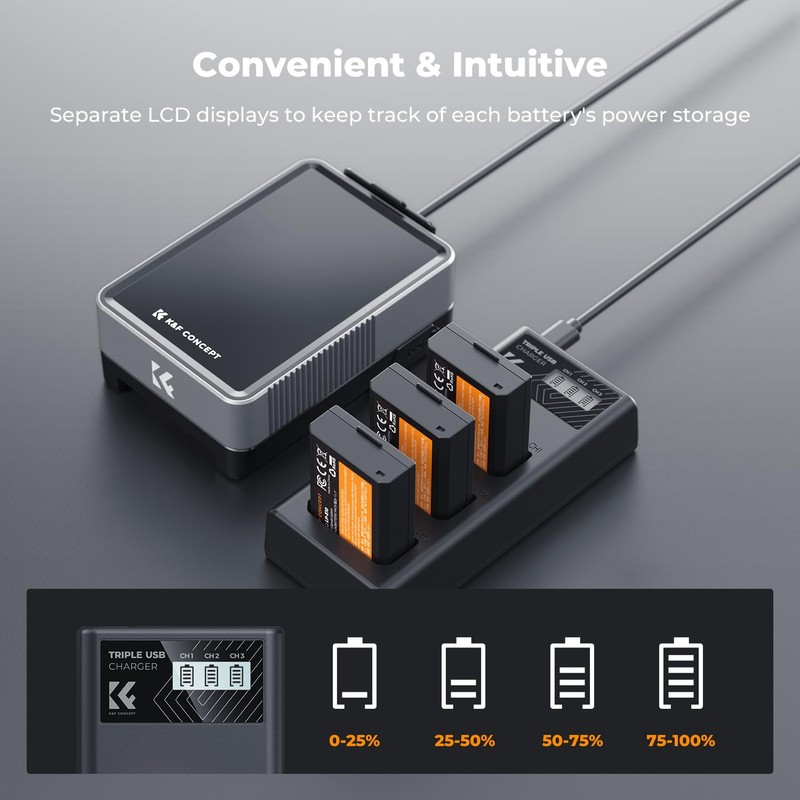 K&F Concept LP-E10 Battery 3-Pack and Upgraded LCD Charger Compatible