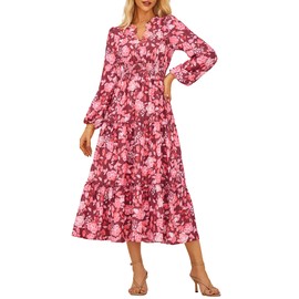 Long Dress for Women Floral Wedding Guest Dresses V Neck Flowy Tiered Maxi Dresses M