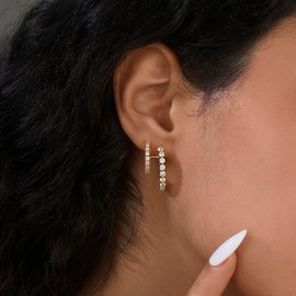 FOJDPAS 14k Gold/Silver Double Hoop Hypoallergenic Diamond Earrings for Women Stacks, Huggie Dangle Small Cubic Zirconia Chunky Flat Back Earrings Jewelry for Women Trendy(gold)