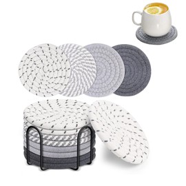 Portavasos para Mesa 4.8 Pulgadas, Posavasos de Bebida de Cuerda de Algodón Trenzada Redonda Hecha a Mano, Coasters Resistentes Al Calor, Gran Regalo de Inauguración de la Casa, Caqui (8 Piezas)