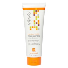 Andalou Naturals Vitalizing Body Lotion Mandarin Vanilla - Hydrating Daily Moisturizer to Nourish Dry Skin - With Shea Butter, Cocoa Butter, Rose Hip Oil, Argan Oil, & Aloe Vera - 8 fl oz