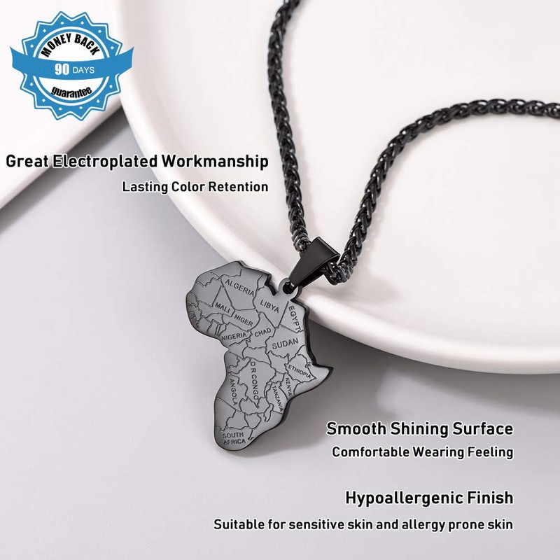 African Map Necklace Stainless Steel Chain Neckless for Men Jewelry