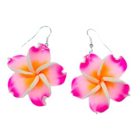 Miniblings Frangipani Earrings Flower Plumeria Surfing Pink Clay Handmade Fashion Jewellery I Earrings Silver Plated, Cotton