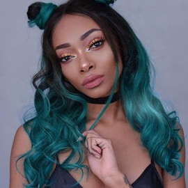 Kalisa Green Synthetic Wig Long Wavy Black Omber Green Free Part Lace Front Wig Pre Plucked Green Body Wave Wig Heat Resistance Fiber Daily Use Makeup Wigs for Girls Women 24 Inch