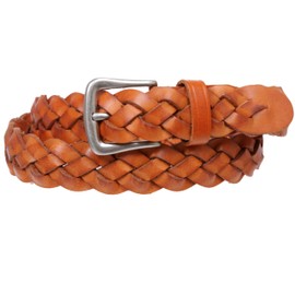 Women's 1 1/8" Braided Woven Skinny Narrow Leather Belt, Light Tan | S/M - 32"