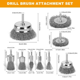 Pmueuff Wire Brush Drill, 9-Piece Wire Brush Set for Drill, Wire Brushes & Cup Brush Set, 1/4 Inch Shank Wire Brush Attachment, Brass Brush for Removing Rust, Corrosion, Paint