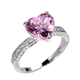 925 Sterling Silver Shiny Full Diamond Ring 18K Gold Cocktail Rings Heart Cut Pink Cubic Zirconia Promise Rings CZ Heart Diamond Eternity Engagement Wedding Band Ring for Women TZ.117 (US Code 10)