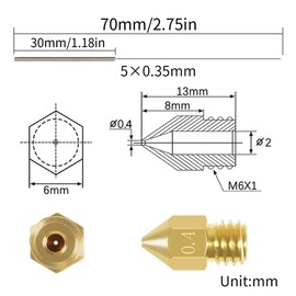 Aokin 10 Pcs 0.4mm 3D Printer Nozzles MK8 Extruder Nozzles and 5 Pcs 0.35mm Stainless Steel Nozzle Cleaning Needles for Creality Ender 3/3 Pro/3 V2, Ender 5/5 Pro, CR-10/10S, Makerbot, Anet A8