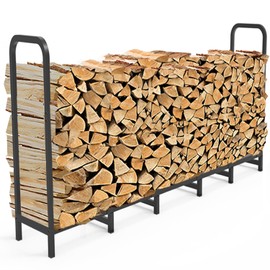 6.7ft Firewood Rack Holder, Adjustable Heavy Duty Fire Log Stacker Stand for Fireplace, Outdoor Indoor Metal Wood Pile Storage Organizer, Patio Logs Stand tool, Black