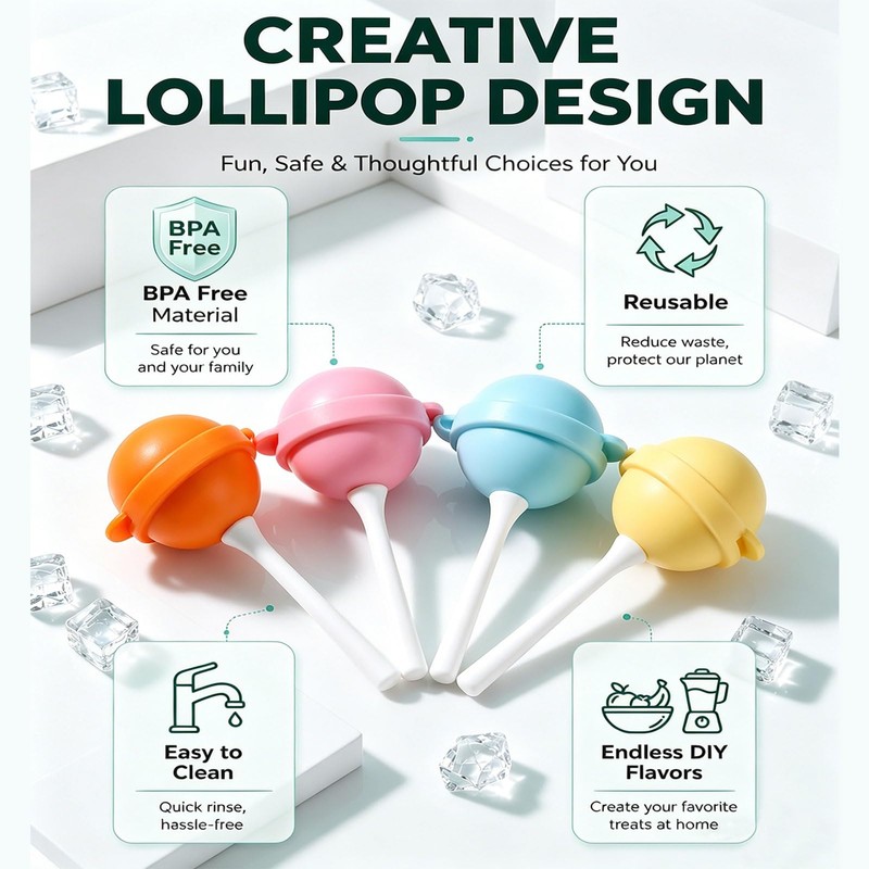 8Pcs Silicone Lollipop Popsicle Molds, BPA Free Reusable Ice Cream