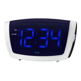Equity by La Crosse LED Blue Digit Alarm Clock with USB Charging Port, Silver