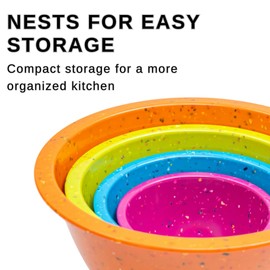 Confetti Nesting Mixing Bowls Set - 4-Piece Colorful Kitchen Bowls (18oz, 1.25QT, 2.5QT, 4QT) - BPA-Free, Dishwasher Safe, Space-Saving Design Vibrant Color