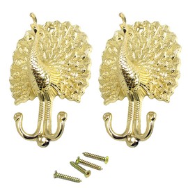 Ailejia 2 alzapaños de cortina de pavo real con borlas de aleación de zinc, ganchos de pared para colgar en la pared (dorado)
