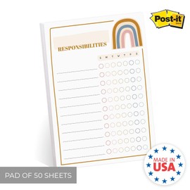 Modern Rainbow Responsibility Chart Sticky Note Pad / 50 Sheets / 8" x 11.5" Boho Chore Tracker Sticky Notes/Weekly Accountability Checklist/Made in The USA