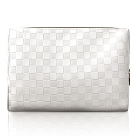 EVDIAGD Large Checkered Makeup Bag - Retro Leather Cosmetic Pouch for Women - Waterproof Toiletry Travel Bag - Great Gift for Girlfriend, Wife, or Mother