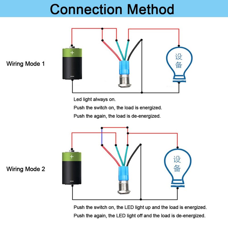 Aiqeer 2 Pcs 12 mm Self-locking Latching Push Button Switch,