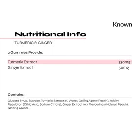 Known Tasty Turmeric & Ginger Gummies by Known Nutrition - 990mg Turmeric & 500mg Ginger - Natural Peach Flavour - 60 Vegan Gummies, 2 Months Supply