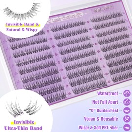 ALICE Natural Lash Clusters Kit Clear Band Wispy Lash Extension Kit Cluster Eyelash Extension Kit 162pcs C Curl 11-13mm Individual Lashes with Lash Glue Bond and Seal and Tweezers DIY at Home