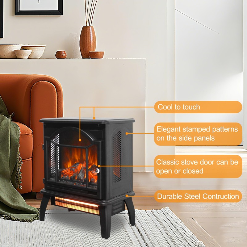 Innoflame 18" Electric Fireplace Stove, Freestanding Fireplaces Heater with Realistic