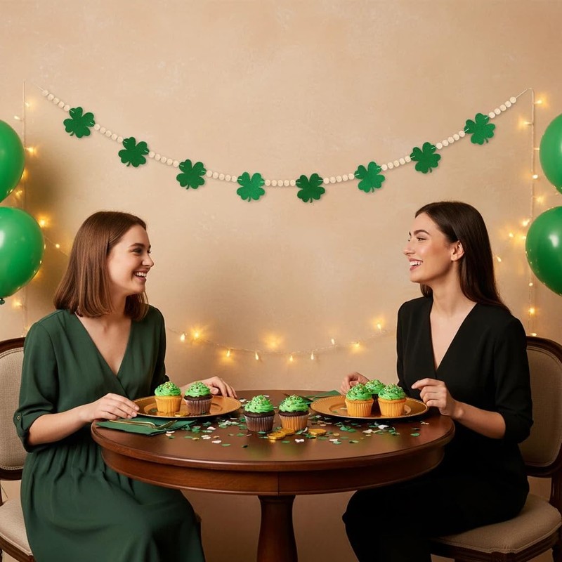 St. Patrick's Day Garland, Lucky Four Leaf Clover Banner with