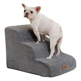 Made4Pets Dog Stairs Ramp for Small Dogs, 3-Step Dog Steps for Bed Couch Sofa and Chair, 35D Foam Pet Steps for Small Dogs and Cats, Non-Slip Bottom Pet Stairs, Grey