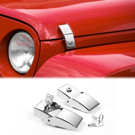JWWY for Jeep Wrangler Hood Latches Aluminum Stainless Steel Hood Catch Latches Fastene with Lock Kit Fit for Jeep Wrangler JK/JKU 2007-2017, JL/JLU 2018-2024 & Jeep Gladiator 2020-2024,4XE Chrome