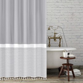 Seasonwood Extra Long Shower Curtains 96 inches Hotel Neutral Fabric Shower Curtains for Bathroom Farmhouse Weighted Hem Shower Curtain Set Waterproof