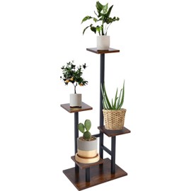Aopark 4 Tier Plant Stand for Indoor Plants, Modern Wood & Metal Flower Shelf with Wooden Shelves - Multi-Tiered Display Rack for Living Room, Balcony, Patio, Easy to Assemble Space Saver, Brown