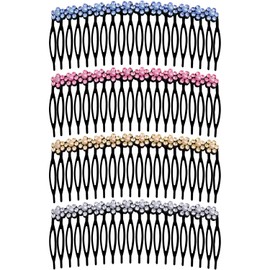 MARY LAVENDER Metal Side Hair Comb with Rhinestone and Pearls for French Twist Bangs Hair Pin Clips Hair Accessories Decorative Comb for Women Kids Girls 4pcs