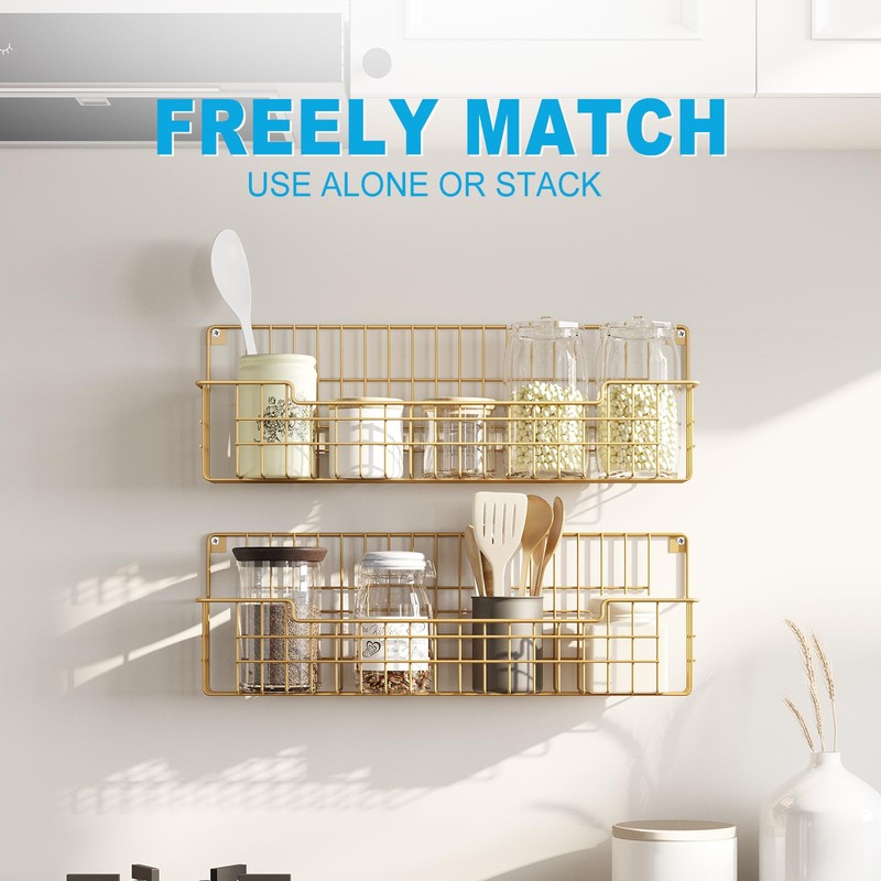 AURIKAR Spice Rack, 4-Pack Seasoning Organizer Wall Mounted for Kitchen