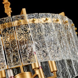 Aol furin Gold Crystal Chandeliers for Dining Room 6-Light, 22” Modern Water Ripple Glass Light Fixture, Farmhouse Round Lighting for Kitchen Island, Bar Table