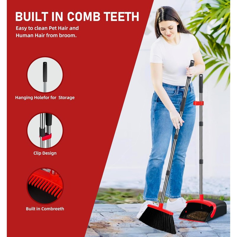 2-Pack is More economical,Brooms with Dustpan Combo Set， with 52"