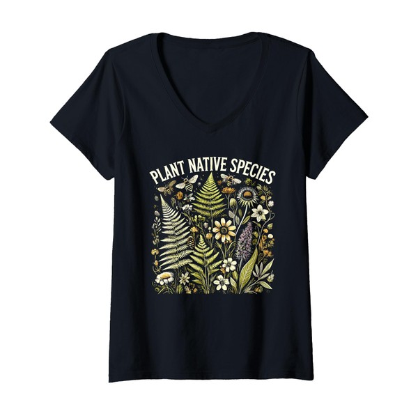 Womens Protect Pollinators Sunflower Bee Butterfly Insect Lover V-Neck T-Shirt