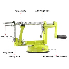 Apple Peeler Corer, Long lasting Chrome Cast Magnesium Alloy Apple Peeler Slicer Corer with Stainless Steel Blades and Powerful Suction Base for Apples and Potato(SpringGreen)