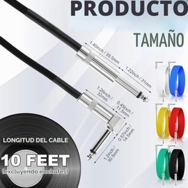 Paquete de 6 cables de guitarra de 10 pies para instrumento de guitarra eléctrica de 1/4 de pulgada, cable de amplificador de guitarra eléctrica de án