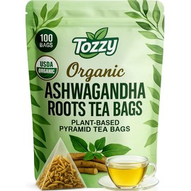 Tozzy Organic Ashwagandha Tea – 100 Count, Plant-Based Pyramid Tea Bags