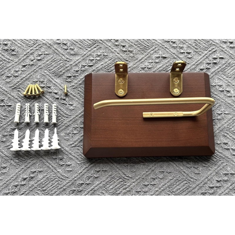 Solid Brass Toilet Paper Holder with Dark Brown Wood Shelf,