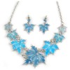 Avalaya Light Blue Enamel Maple Leaf Necklace and Drop Earrings