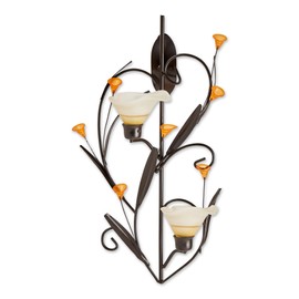 Zingz & Thingz Beauty in The Petals Collection Floral Lily Tealight Candle Wall Sconce, 15x7.5x3.5, Amber Lilies