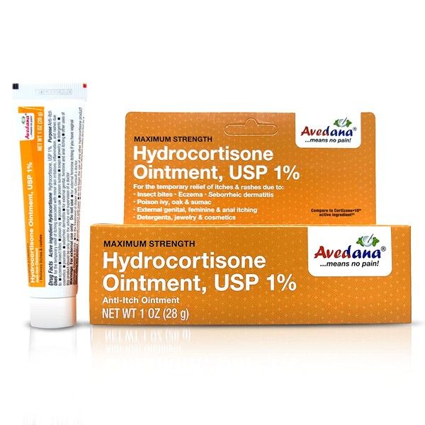AVEDANA Hydrocortisone Ointment | 1oz Hydrocortisone Ointment with 1 Percent USP – Maximum Strength Cortisone Ointment | Fast Relief Anti Itch Ointment | Soothing and Calming Waterproof Formula