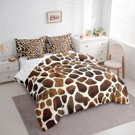 Feelyou Giraffe Print Comforter Set 7 Pieces Queen Size Kids Giraffe Fur Texture Print Bedding Set Zoo Farmhouse Bed Set Bed in a Bag with Comforter, Sheets, Pillowcases & Cushion Covers （No Real Fur）