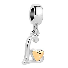 JewelryHouse Alphabet A-Z Initial Letter Charm Golden Heart Dangle Charms (Letter L)