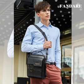 FANDARE Men's Shoulder Bag PU Leather Men's Hanging Bag Work Bag Messenger Bag for Everyday Leisure Work Office Travel School Waterproof Men's Shoulder Bags, black, Classic