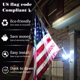 Flag Light Solar Powered,2 in 1 Brightest Led Flagpole Lights for 1-1.5" Flagpole - Can Be Placed in The Garden for Lighting - House Eaves Angled Small Flag Lighting (White)