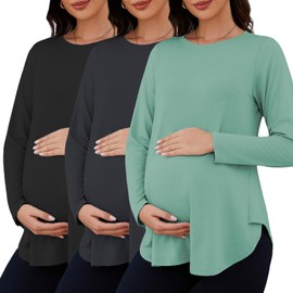 Liu & Qu 3 Packs Womens Maternity Shirts Split Side Long Sleeve Pregnancy Tops Loose Fit Casual Maternity Clothes